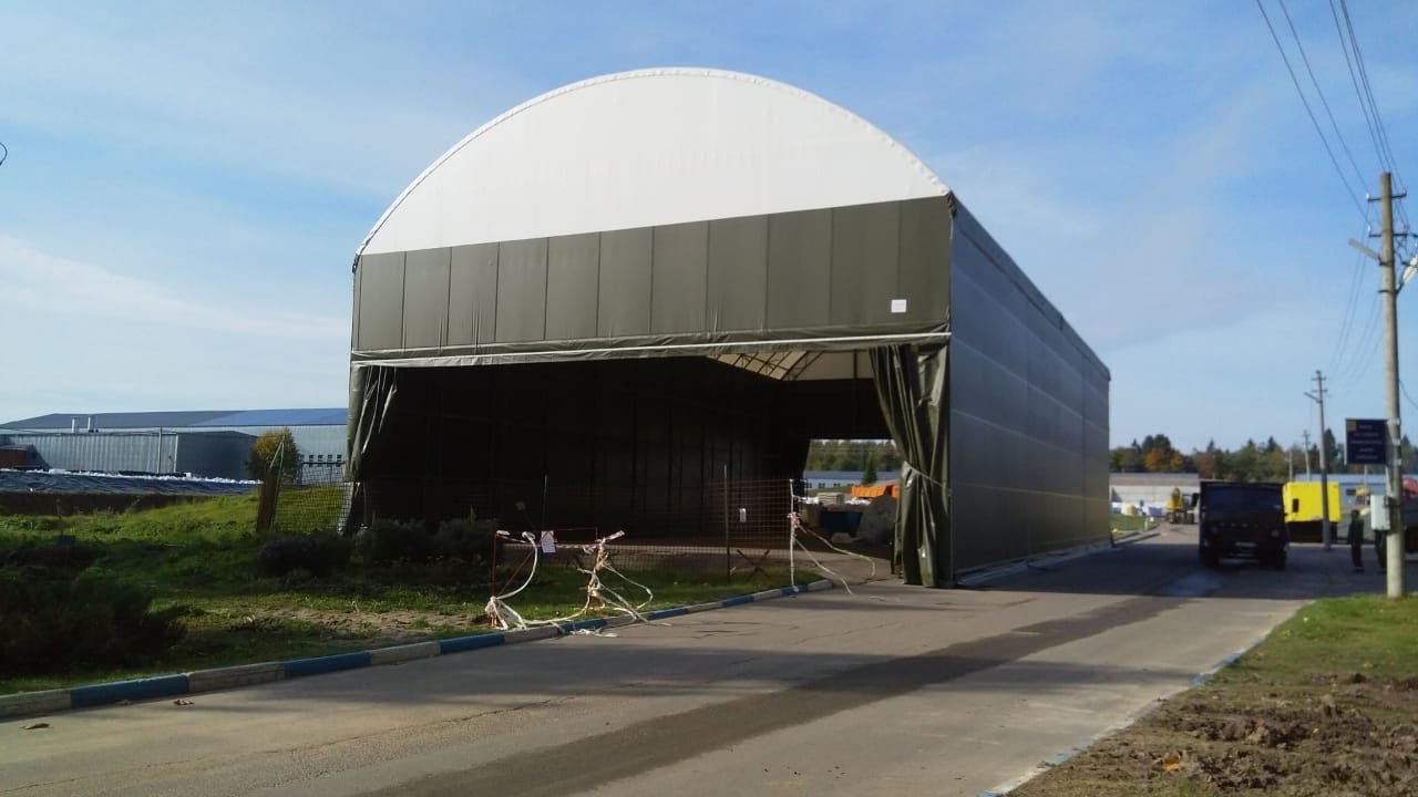 Перекатный каркасно тентовый ангар