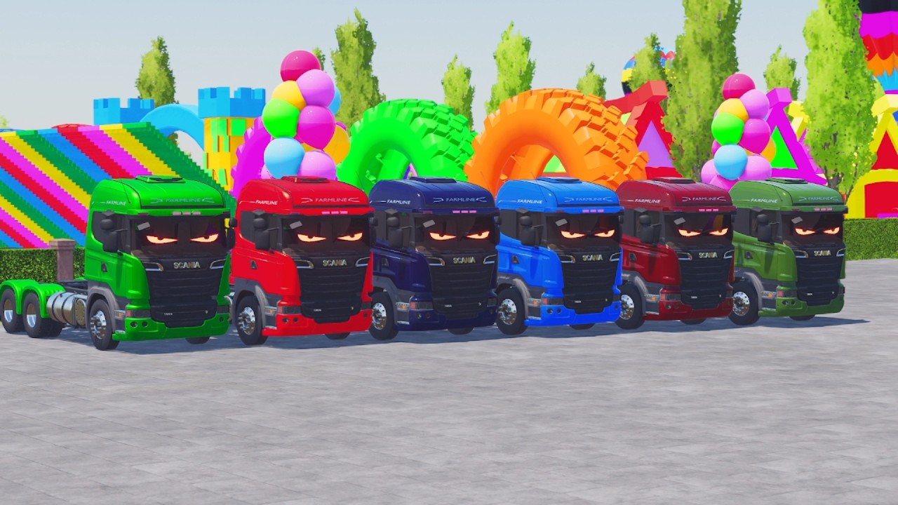 Garage with Colors   ALL MIXER TRUCK WITH DOUBLE FLATBED TRAILER TRUCK, Fs22