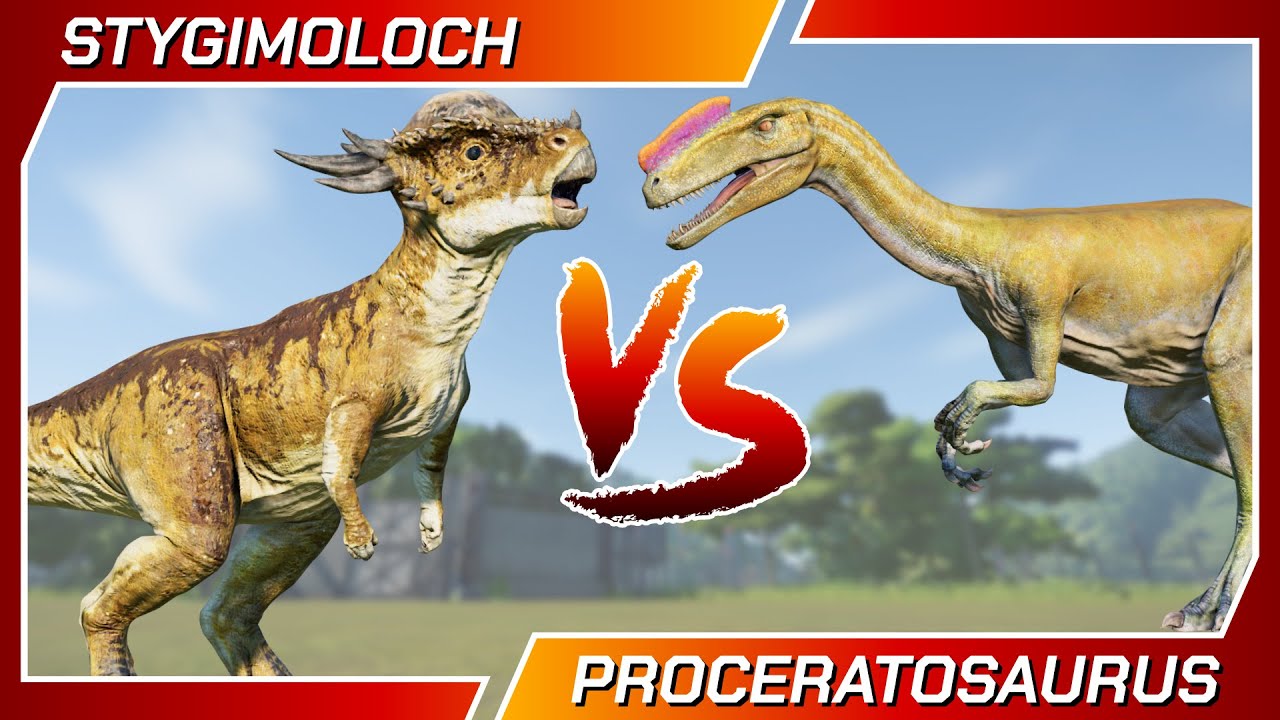 Dinosaurs Battle STYGIMOLOCH Vs PROCERATOSAURUS - Jurassic World Evolution