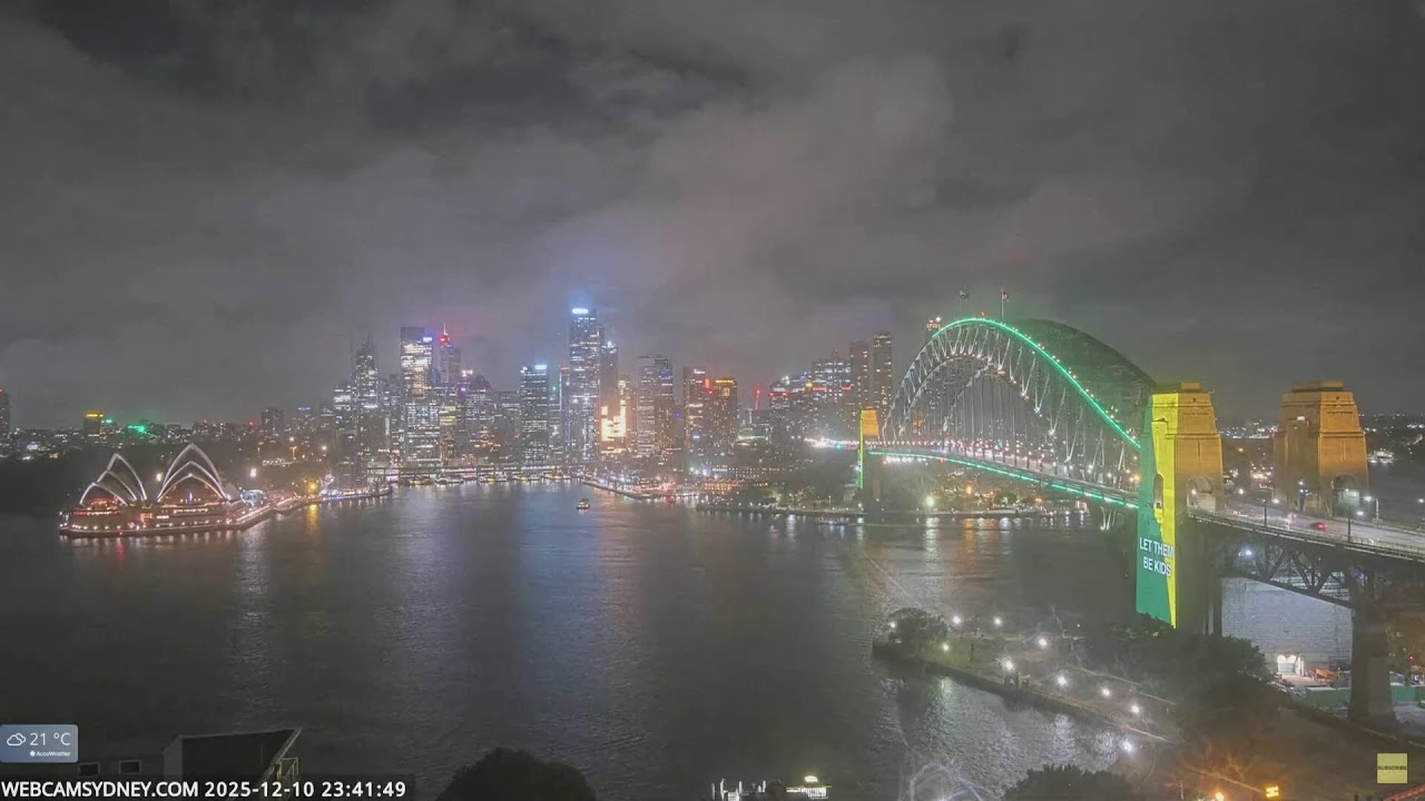 LIVE: Sydney Harbour Bridge lights up for social media ban
