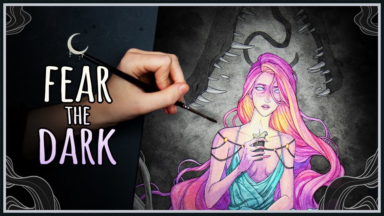 Glowing Candle + Spooky Monster • Watercolor Painting