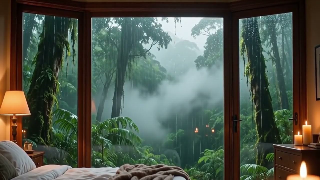 You’re Inside a Warm Cabin While It Rains Outside 🌲 Fireplace & Relaxing Music