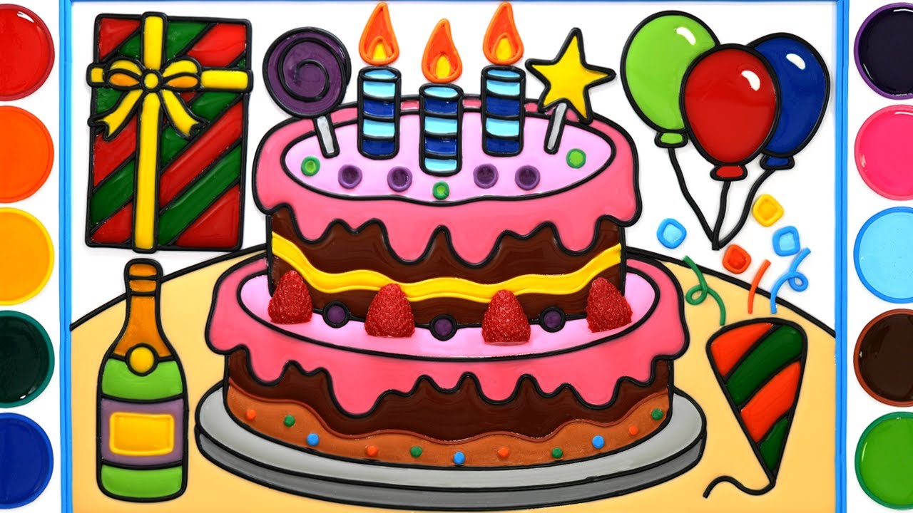 Birthday Cake, Strawberry Jelly Coloring & Painting | Menggambar & Mewarnai | Satisfying Video