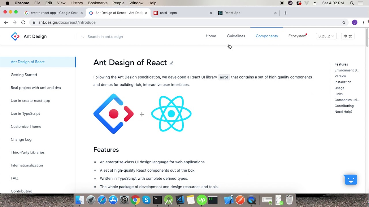 React js - using ant design - antd