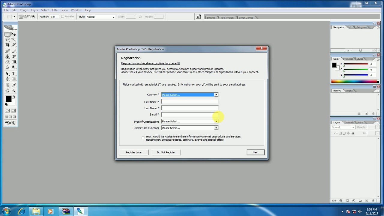 Photoshop cs2 registar screen Deactivation