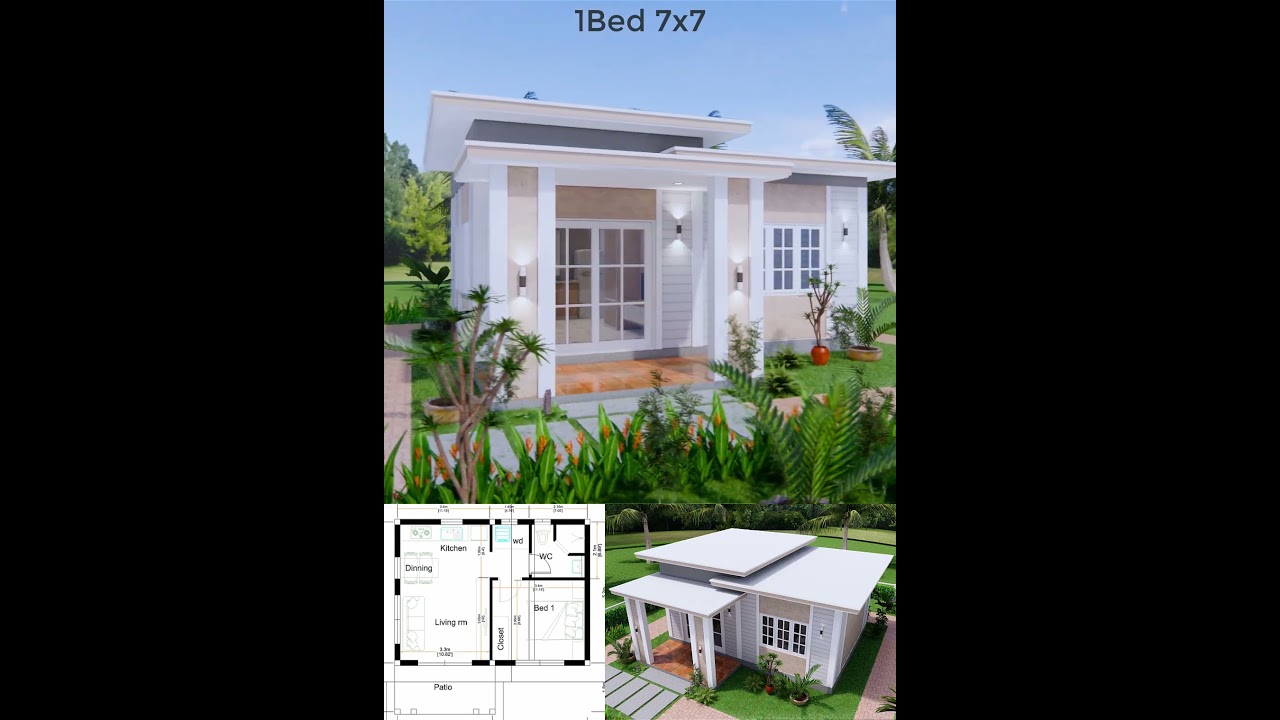 Small Granny Plans 7x7 with 1 Bedrooms Flat Roof #homedesign #housedesign #houseplan #simplehomeplan