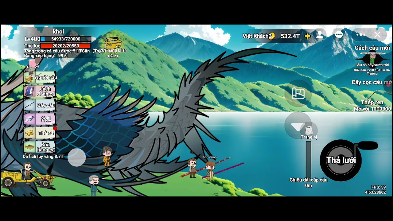 Cầm nhân vật câu bí mật chinh phục tất cả các map trong game câu cá vạn cân 