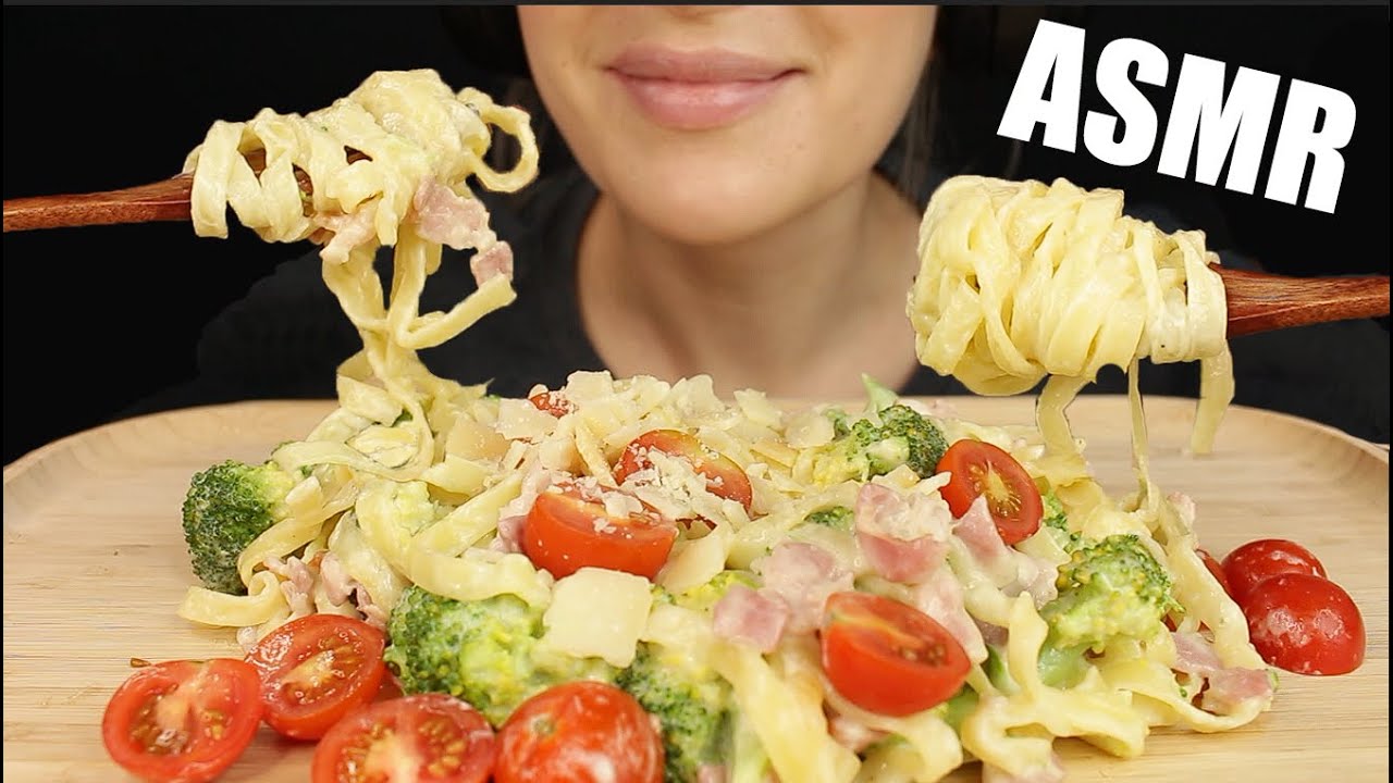 ASMR CREAMY PASTA TAGLIATELLE ALFREDO + BROKKOLI | MUKBANG EATING SOUNDS No Talking 먹방 | Kasmia ASMR