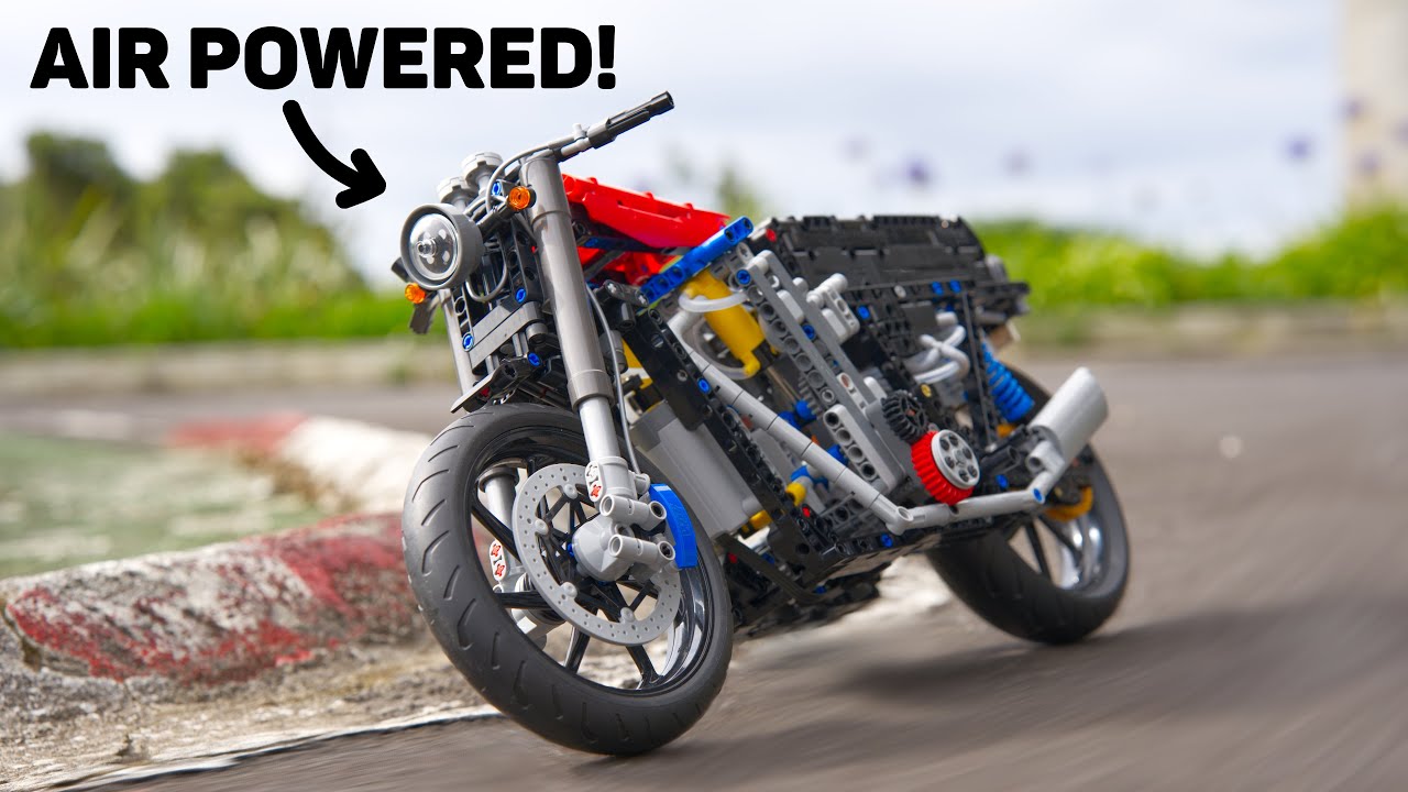 Air Powered Lego RC Motorcycle - Straight Twin LPE Engine with Gearbox and Working Clutch!