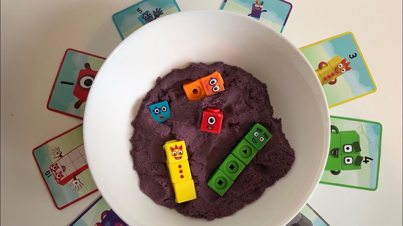 Looking for Numberblocks Mathlink Cubes in Kinetic Sand and Learn to Add and Count from 1-10