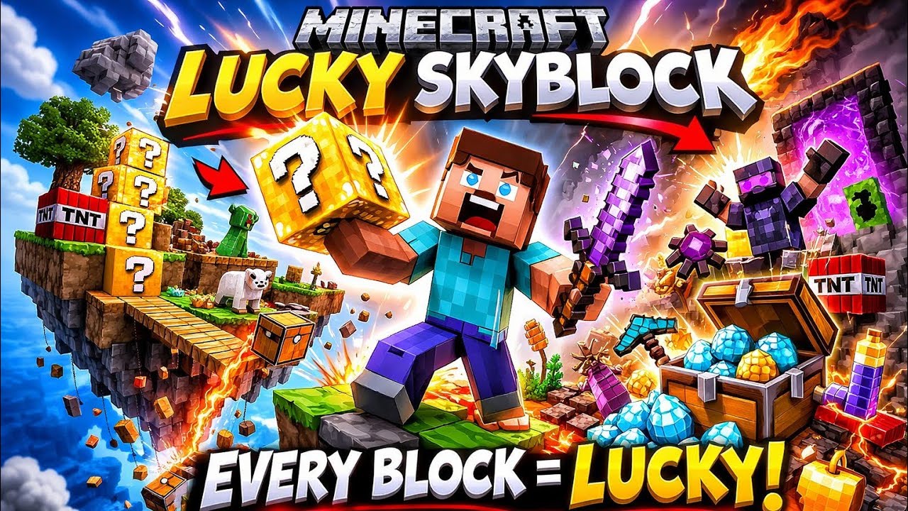 Minecraft Skyblock But Every Block is Lucky