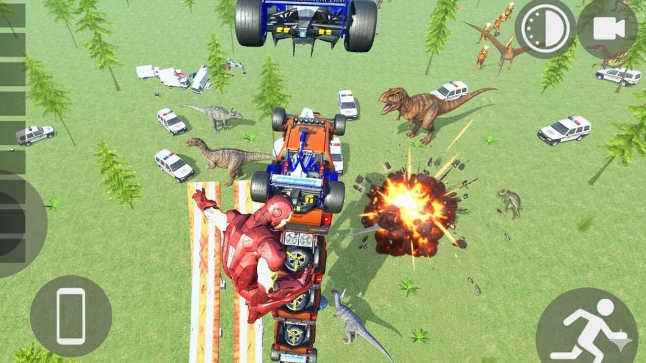 Franklin 🧍‍♂️ with Iron Man 🤖 against Dinosaurs 🦖 in Indian Bike Driving 3D 🏍️