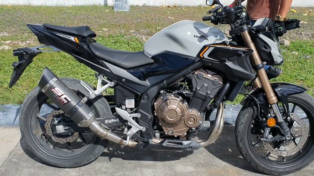 Honda CB500F with SC Project 470mm exhaust - with take off