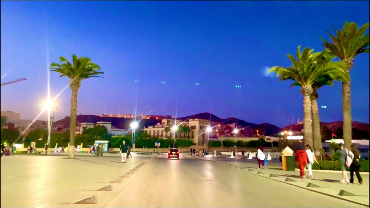 Night tour of the city of Al hoceima 2022 Morocco Africa Person Walking | video 4K HDR 60fps