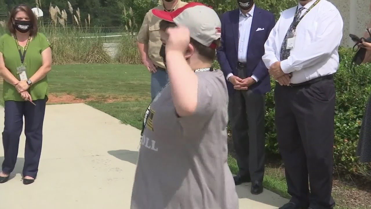 7th grade special needs student gets new propane bus for school