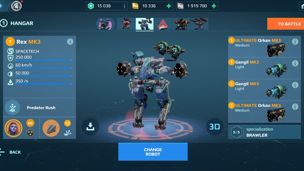 Rex Ultimate Orkan Gangil | War Robots Gameplay 