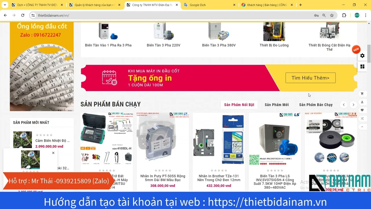Tao tài khoản tại web thietbidainam vn để mua hàng trực tuyến