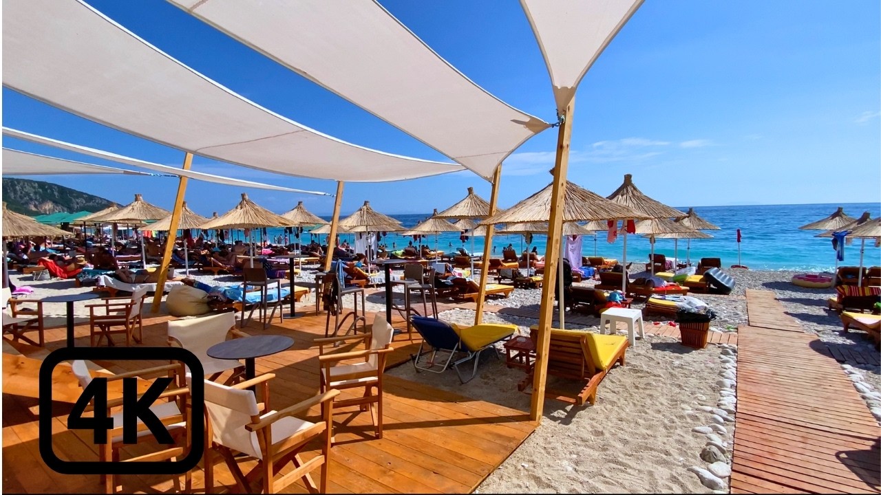 Albania 4K [Walking Tour] Dhermi Beach Clubs