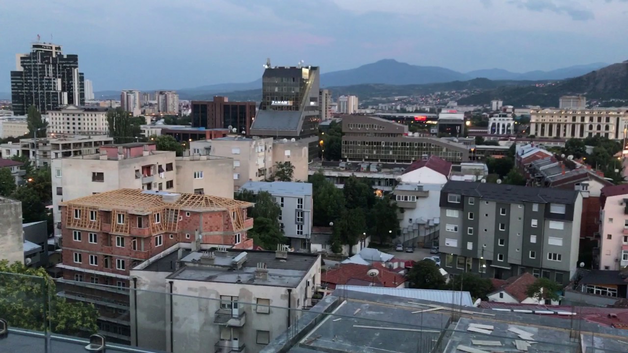 View of Skopje, Macedonia at sundown from Arka Hotel.