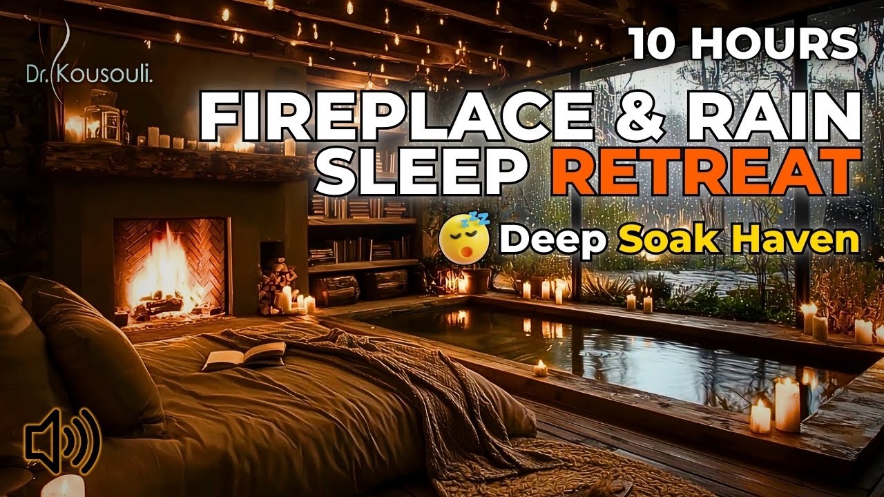 Gentle Rain & Crackling Fire | Candlelit Bath Sleep Sanctuary for Deep Rest and Relaxation