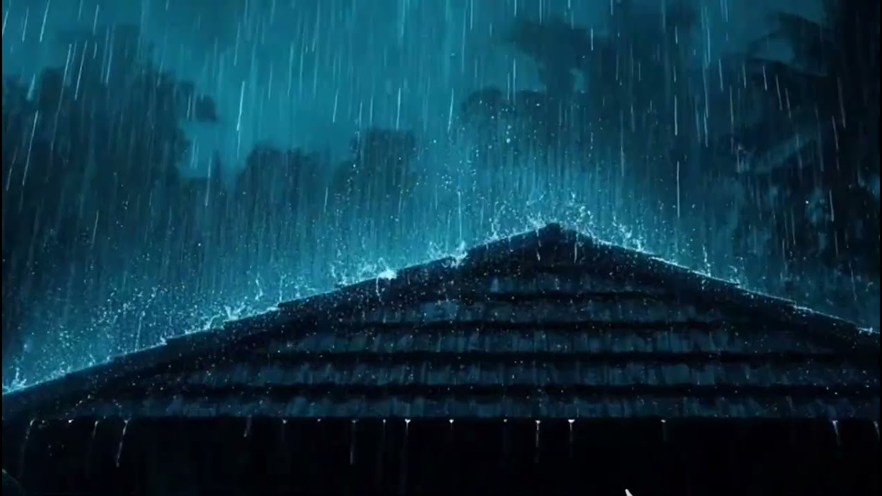 Heavy Rain Covering the wooden house in Forest at Night - Rain Sound on Tin Roof for Sleeping #62