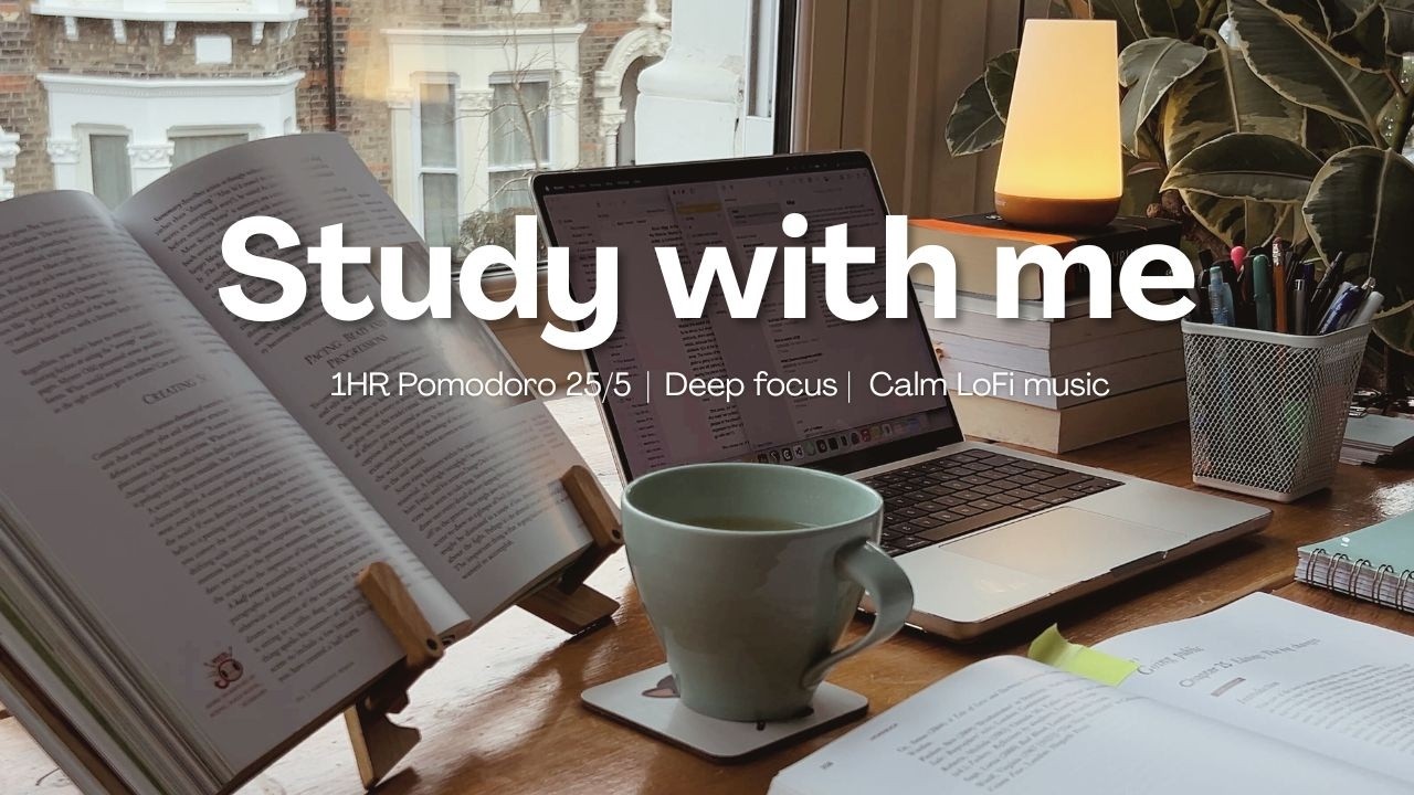 1-HOUR Study with me | ⏰ Pomodoro 25/5 | Calm LoFi music, rain and gentle ambient sound