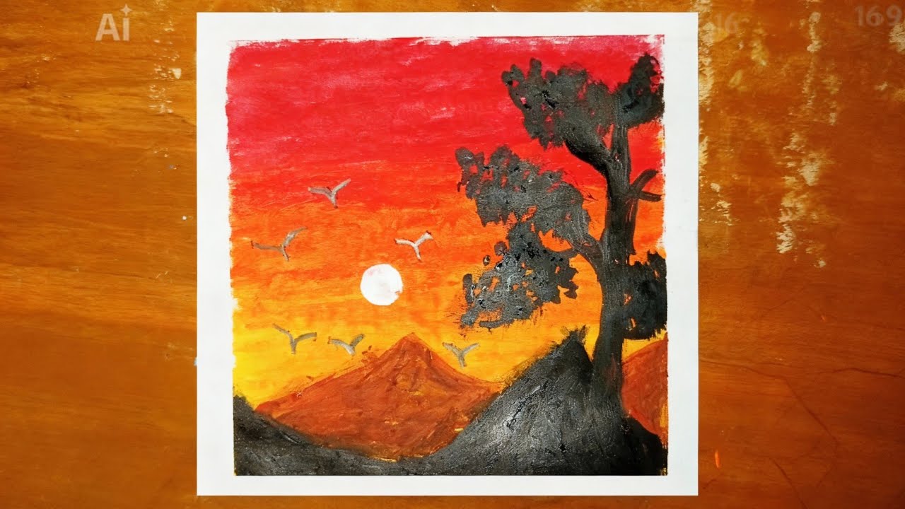 Sunset Landscape Acrylic Painting Tutorial | Step by Step Easy Painting for Beginners