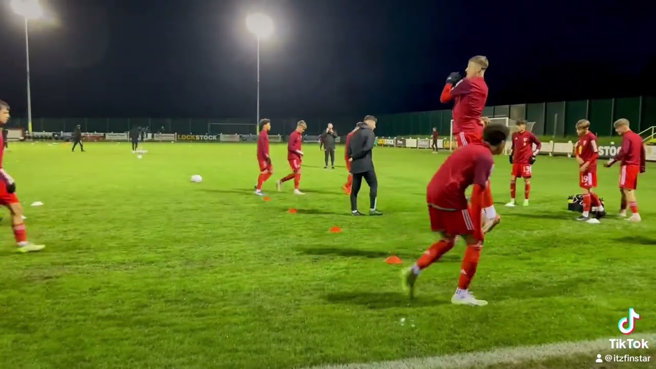 Wales u16 international football team full squad pre match warm up drills