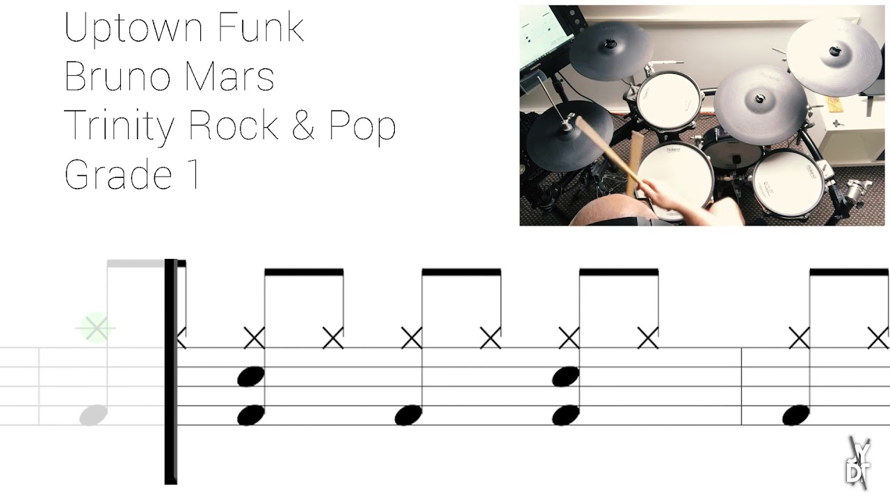 How to play Uptown Funk On Drums 🎵 Trinity Rock & Pop Grade 1
