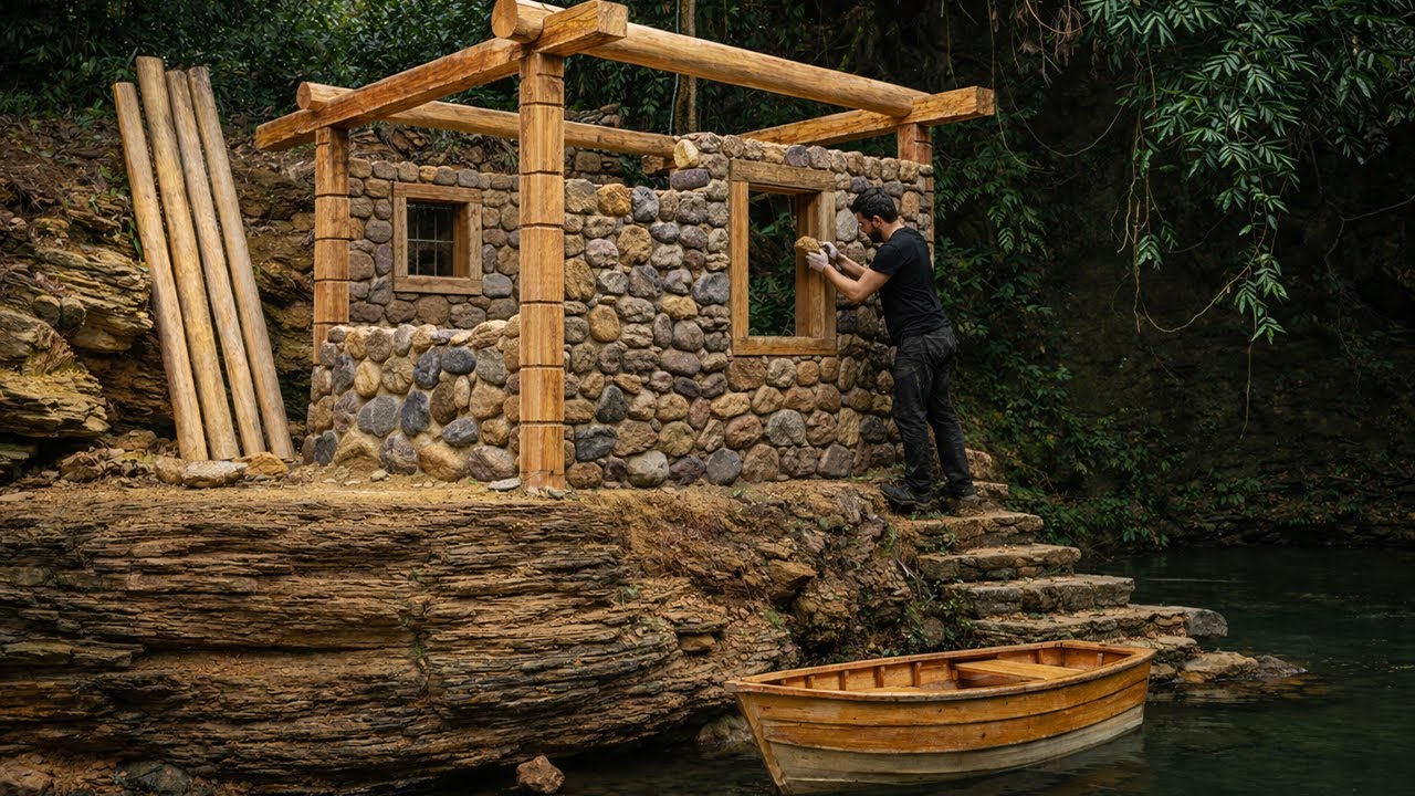 Man Builds His Dream House and a Bridge Over a Stream Alone | Start to Finish by @norusarubushcraft
