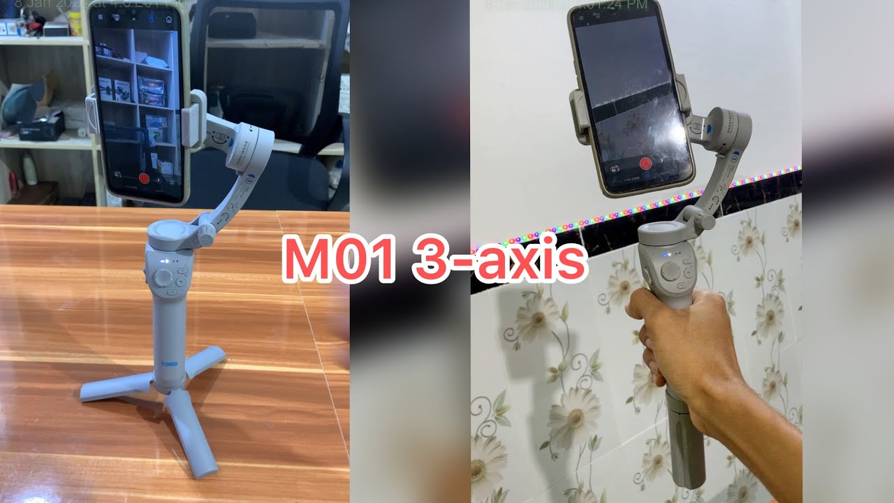 M01 3-axis gimbal stabilizer Unboxing review test របៀបប្រើដងទប់លំនឹងកាមេរ៉ា M01 ដែលមានតម្លៃធូរថ្លៃ
