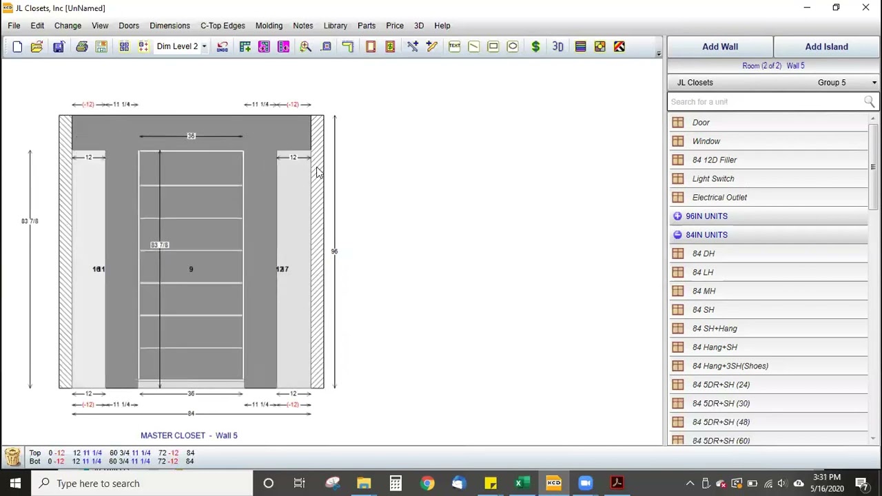 Designing a Walk-In Closet (KCD) with connecting shelves and showing basic 3D