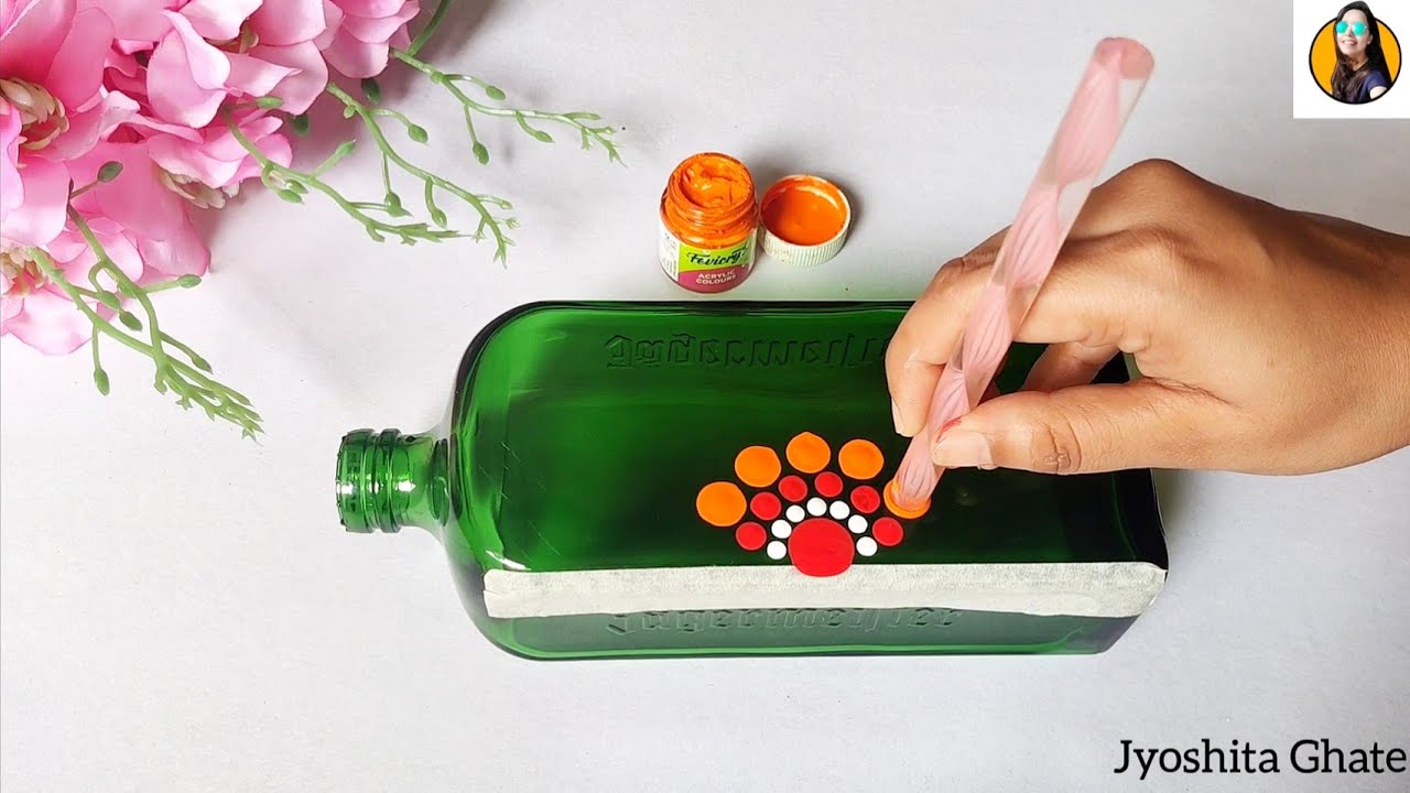 DIY Bottle Craft| Dot Art On Glass Bottle| Easy Dot Art Painting| Bottle Dot Art| Home Decor Ideas|