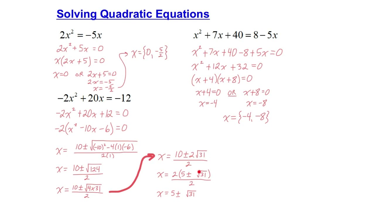 MCR3U Quadratic Functions Review