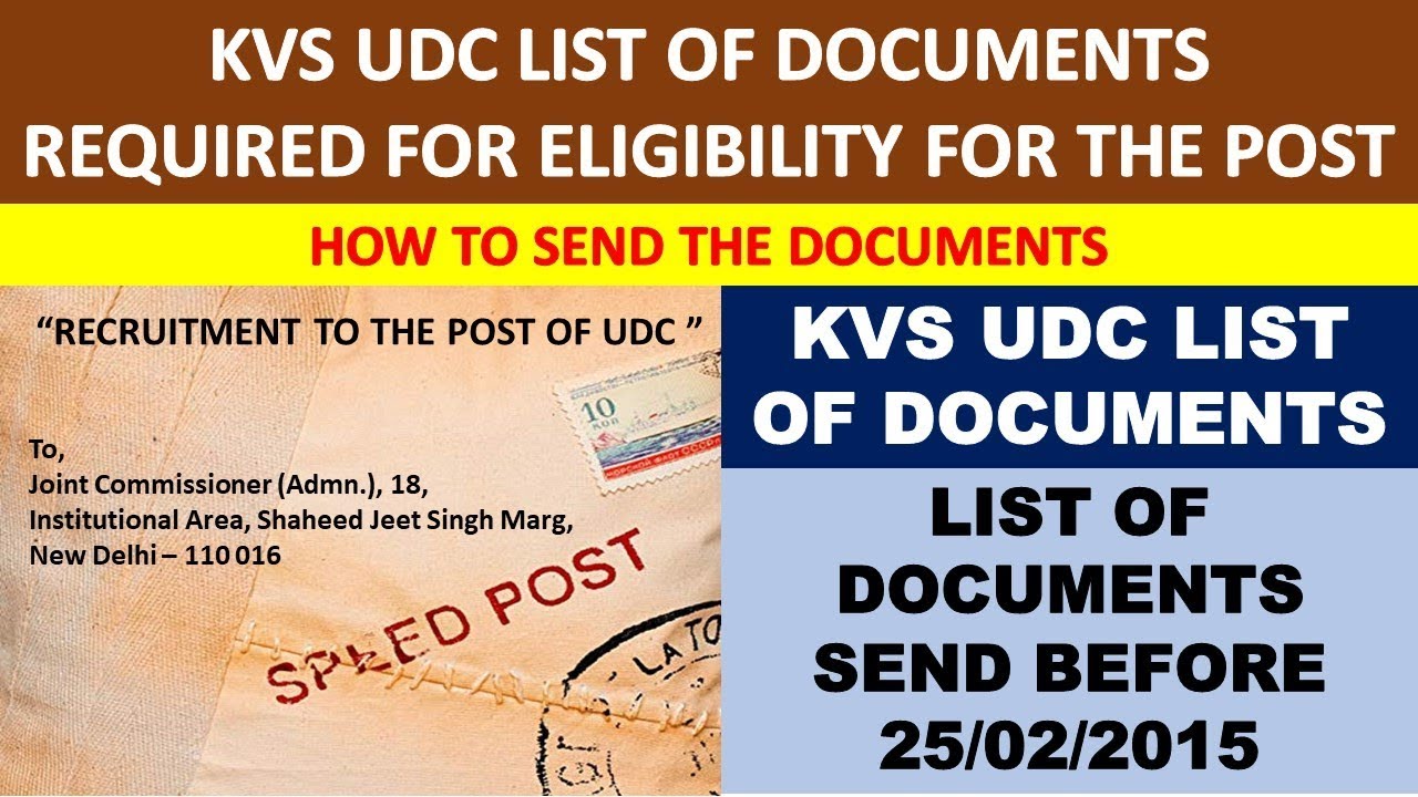 kvs udc documents | list of documents for the post of upper division clerk in KVS