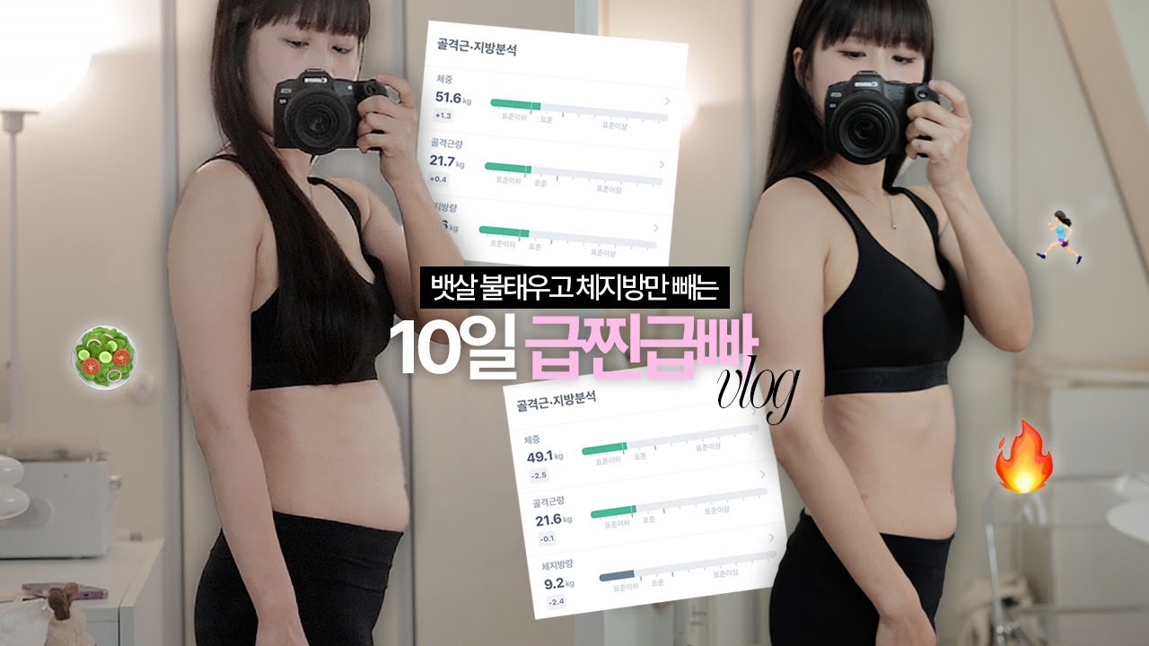 5→4로 앞자리 바꾸기 성공! 뱃살 쏙! 10일 급찐급빠 다이어트 브이로그(눈바디, 인바디 공개👀)💪🏻식단, 운동, 보조제까지 다이어트 방법 총동원🔥
