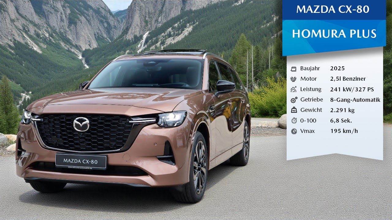 Mazda CX-80 2.5L PHEV 327ps Homura Plus (4K) | Melting Copper (52H) l 360° Rundgang + Innenraum