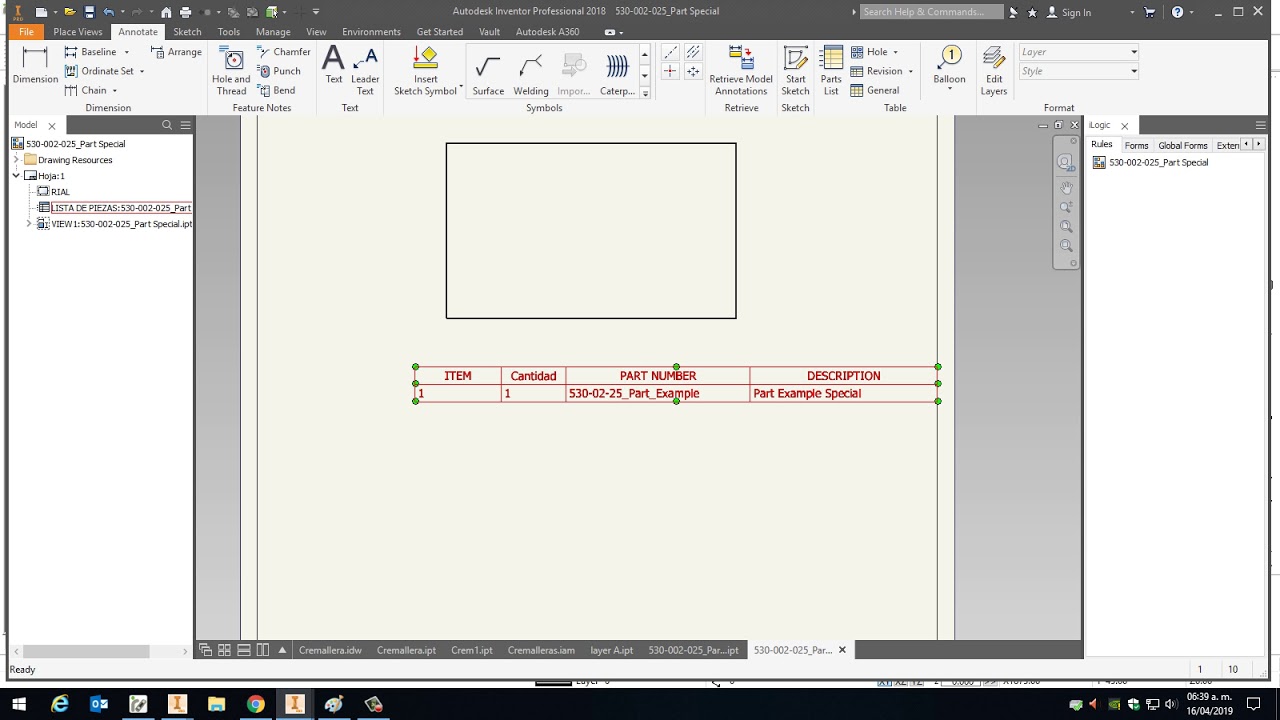 Inventor - Sustitution parameter in partslist - Example