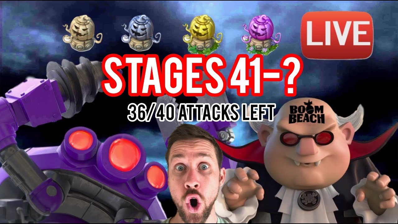 BOOM BEACH HALLOWEEN MEGA CRAB LIVE EPISODE 2 - STAGES 41-65 WITH 23/40 ATTACKS LEFT!