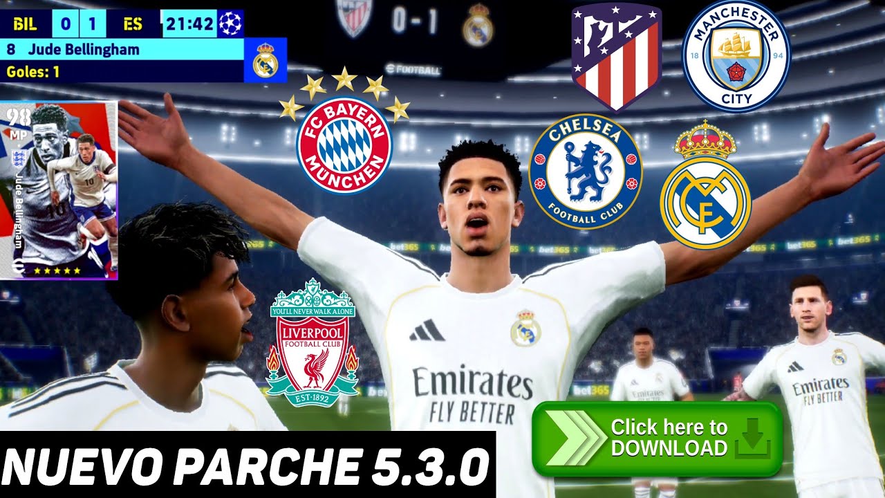 DESCARGA YA EL MEJOR PARCHE DE LA CHAMPIONS PARA EFOOTBALL 2026 MOBILE CON GRAFICOS ALTOS 5.3.0