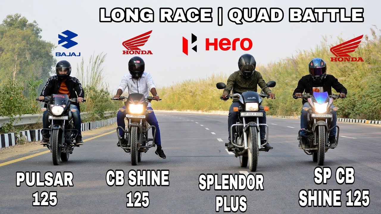 Pulsar 125 Vs Sp Cb Shine Vs Cb Shine Vs Splendor Plus || Long Race || Quad Battle || Amzaing battle