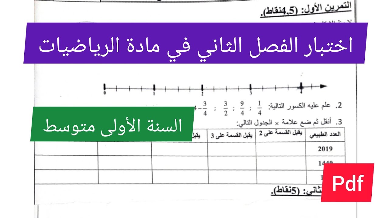 اختبار الفصل الثاني في مادة الرياضيات السنة الأولى متوسط🔥💯💪