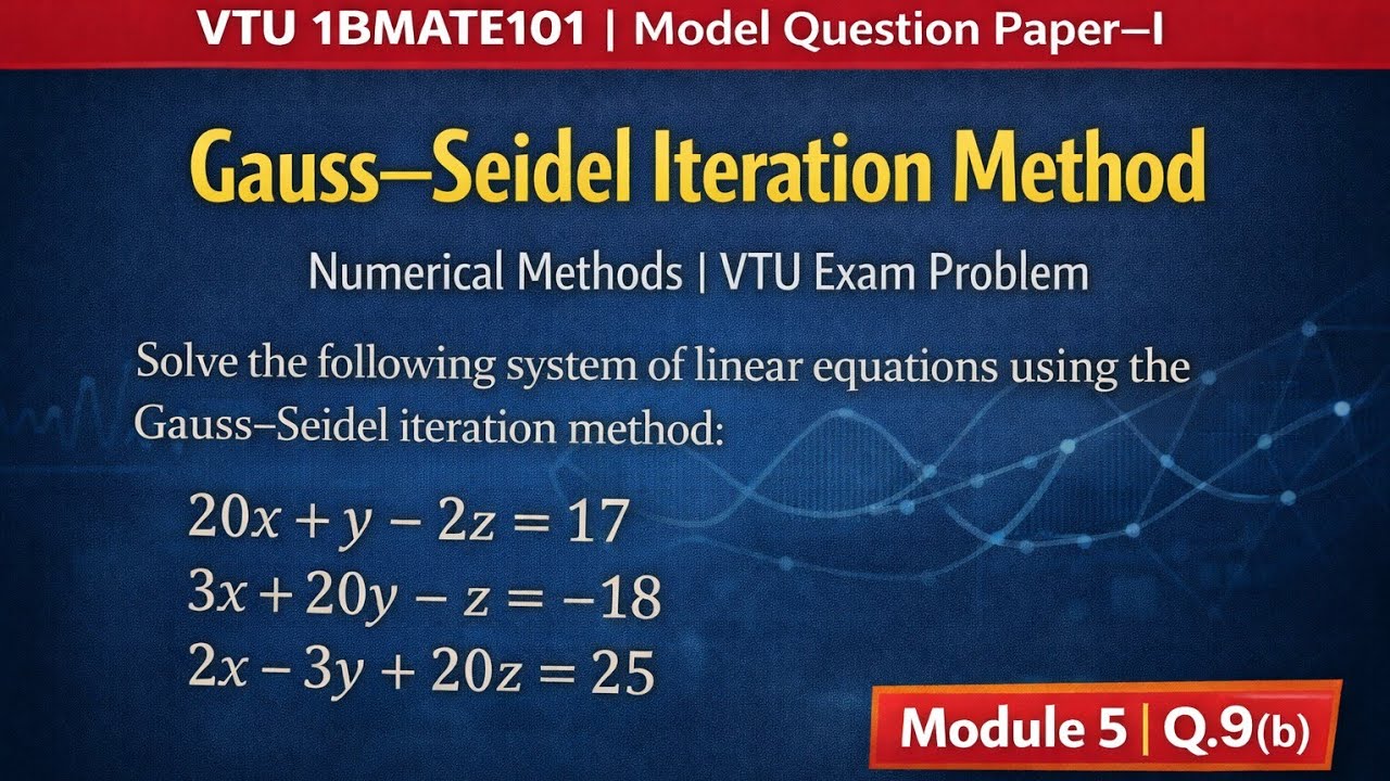Gauss–Seidel Iteration Method | Q9(b) | Model Paper-I 2025 | VTU 1BMATE101