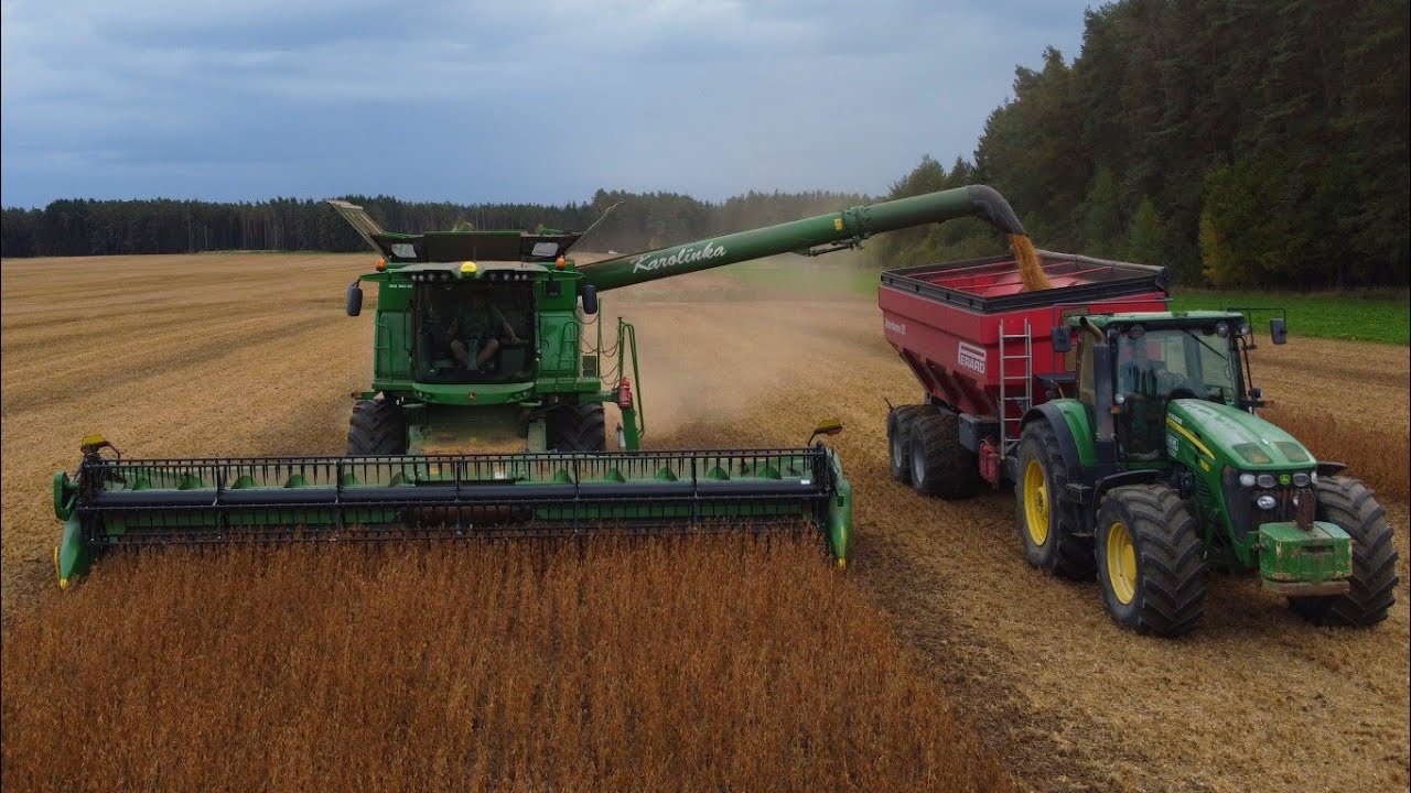 Sklizeň sóji - John Deere S780 - John Deere 7930 &   Perard Interbenne 25 - DAŇHEL služby