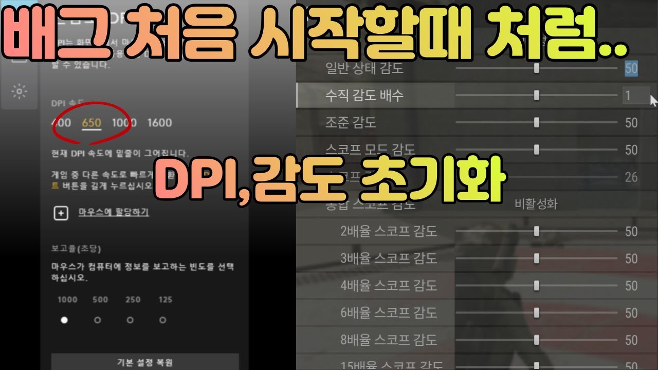 배그 감도 설정 / DPI,감도 초기화(배그 처음 시작할 때 처럼)