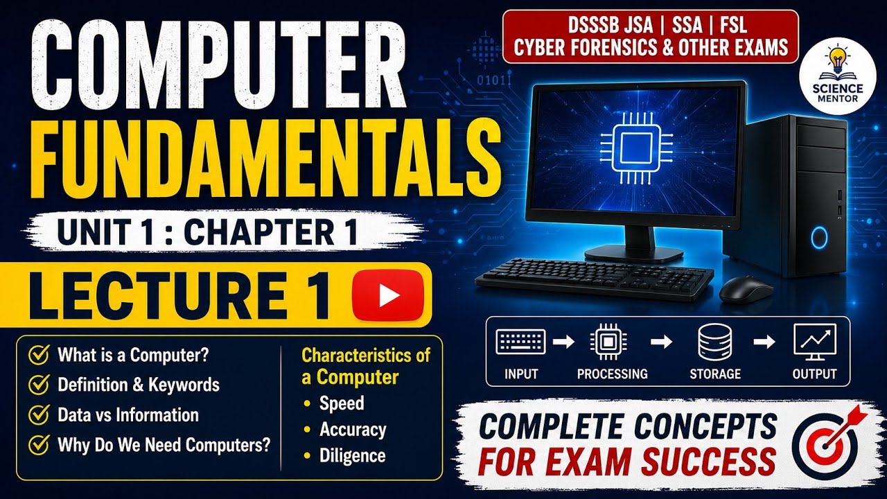 Computer Fundamentals | Lecture 1 | Unit 1 Chapter 1 | DSSSB JSA Cyber Forensics & UPSSSC FSL #dsssb