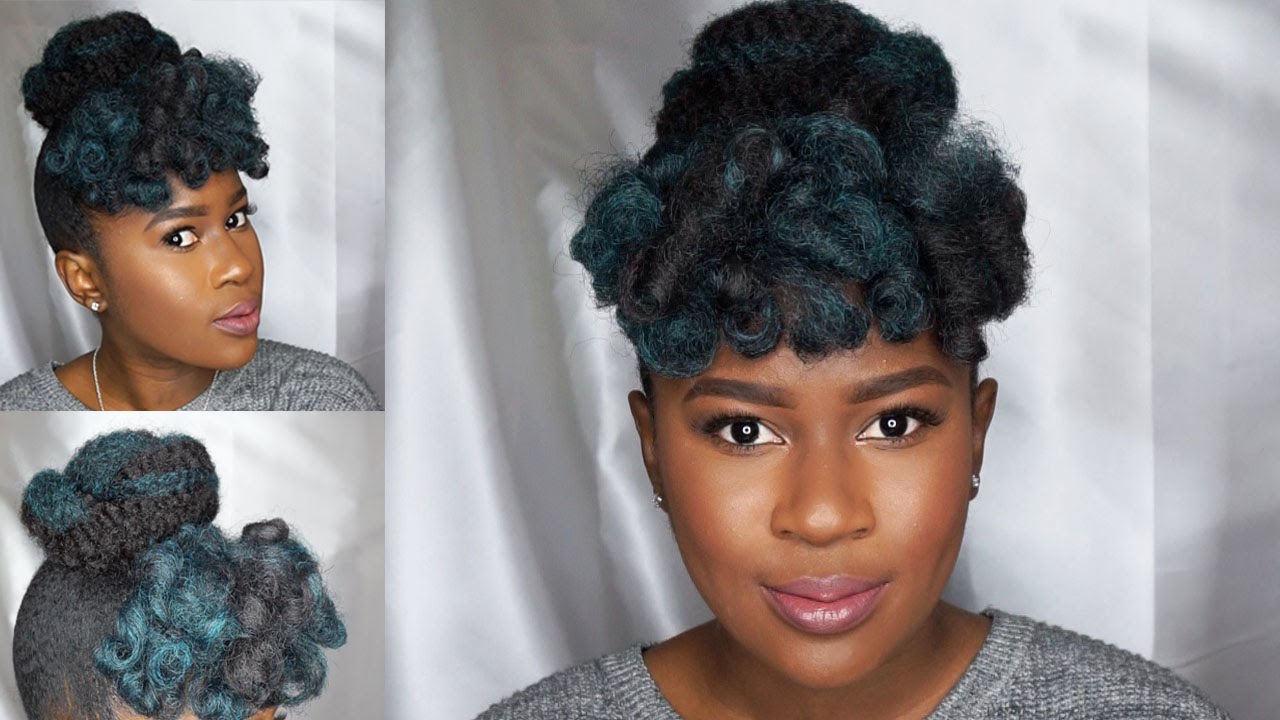 Teal Faux Curly Bang and Bun on Short 4c Natural Hair!!!|Mona B.