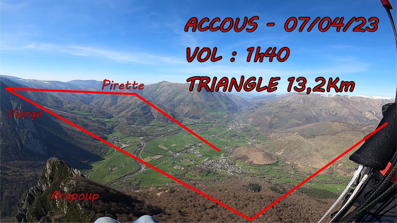 VOL #70 PARAPENTE ACCOUS - ARAPOUP / VIERGE / PIRAIT : TRIANGLE 13,2KM