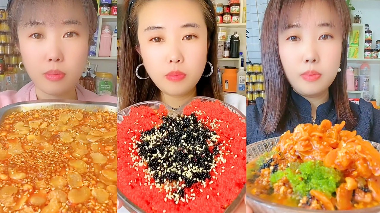Heart Pearl Bowl and Spicy Worm Snack in Chili Oil Mukbang