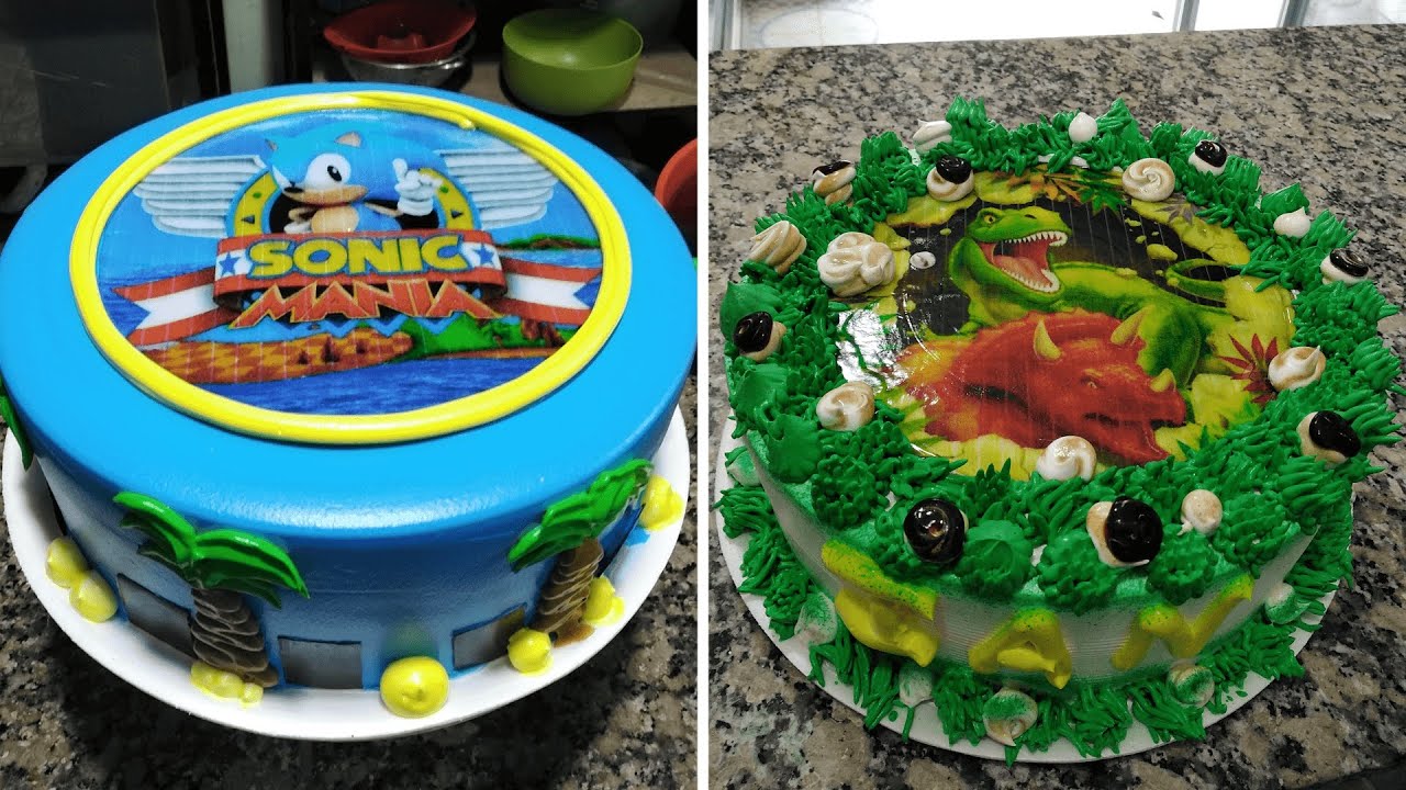 Como decorar una torta de sonic con crema chantilly y transfer |  Sonic The Hedgehog Cake Tutorial!